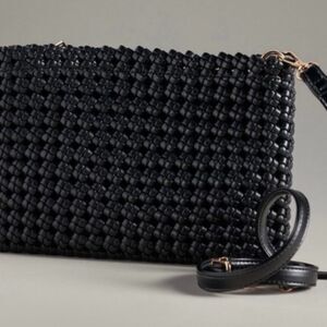 Anthropologie The Kalani Woven Knot Clutch: Faux Leather Edition Black